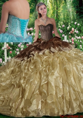 Luxurious Ball Gown Beading Sweet 16 Dresses with Brush Train