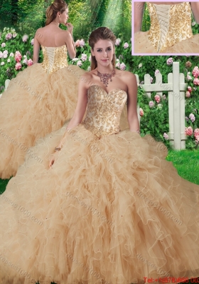 New Style Sweetheart Champagne Quinceanera Gowns with Beading and Ruffles