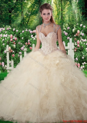 Romantic Ball Gown Champagne Sweet 16 Dresses with Beading and Ruffles