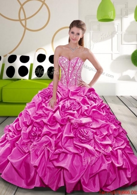 2015 Designer Fuchsia Dress for Quince with Beading and Pick Ups