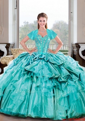 Designer Sweetheart Beading and Ruffles Turquoise Quinceanera Dresses for 2015 Spring
