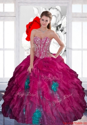 Designer Sweetheart Beading Multi Color 2015 Quinceanera Dress with Ruffles