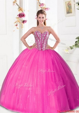 Fashionable Beading and Pick Ups 2015 Quinceanera Dresses in Hot Pink