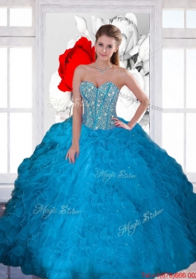 Fashionable Beading and Ruffles Sweetheart Teal Quinceanera Dresses for 2015