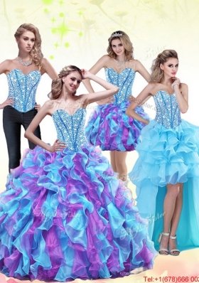 2015 Designer Beading and Ruffles Sweetheart Quinceanera Dresses in Multi Color