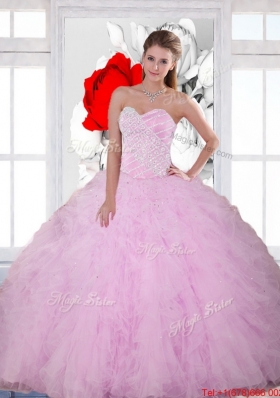 2015 Elegant Beading and Ruffles Sweetheart Quinceanera Dresses in Baby Pink