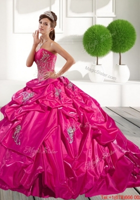 2015 Fashionable Appliques and Pick Ups Quinceanera Dress in Hot Pink