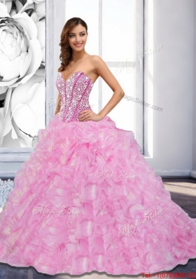 2015 Sweetheart Beading and Ruffles Rose Pink Vestidos de Quinceanera