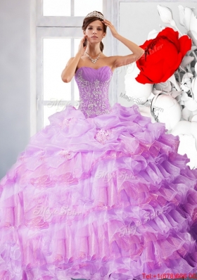 Artistic Strapless Appliques and Ruffles 2015 Sweet Fifteen Dress in Lilac