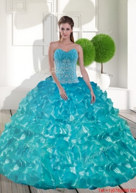 Fashionable Sweetheart Teal Sweet 15 Dresses with Appliques and Ruffled Layers