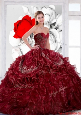Gorgeous Sweetheart Wine Red 2015 Quinceanera Dress with Appliques and Ruffles