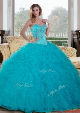 Luxurious Beading and Ruffles Sweetheart 2015 Sweet Fifteen Dresses in Teal