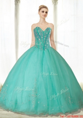 Most Popular Beading and Appliques Turquoise Sweetheart Quinceanera Dresses for 2015