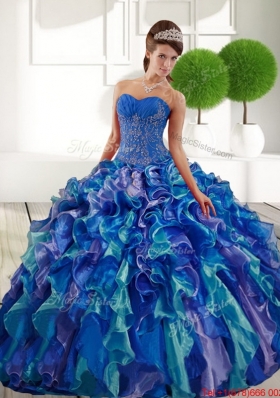 Most Popular Sweetheart 2015 Quinceanera Gown with Appliques and Ruffles