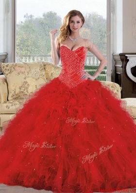 2015 Exquisite Sweetheart Red Quinceanera Dresses with Appliques and Ruffles