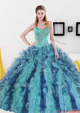 2015 Fashionable Sweetheart Quinceanera Dresses with Appliques and Ruffles