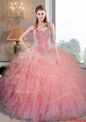 Most Popular Baby Pink Organza Quinceanera Dresses with Beading and Ruffles