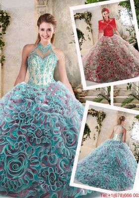 Hot Sale Appliques and Ruffles Sweet 16 Dresses with Halter Top