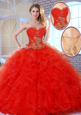 2015 Fall Beautiful Red Quinceanera Dresses with Appliques and Ruffles