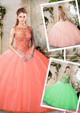 2016 Inexpensive Bateau and Beading Quinceanera Dresses