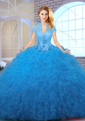 2016 Spring Perfect Blue Quinceanera Dresses with Appliques and Ruffles