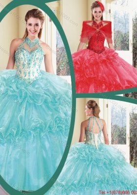 Elegant Halter Top Quinceanera Dresses with Appliques and Ruffles