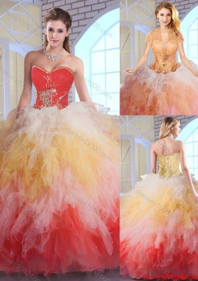 Fashionable Luxurious Appliques and Ruffles Quinceanera Dresses in Multi Color