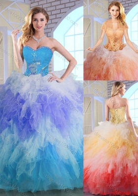 Latest Winter Appliques and Ruffles Quinceanera Dresses in Multi Color