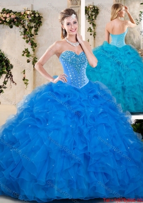 Popular Beading and Ruffles Quinceanera Dresses in Blue
