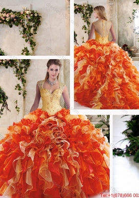 Pretty Multi Color Quinceanera Gowns with Beading and Ruffles