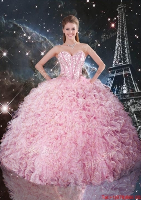 2015 Summer Cheap Ball Gown Pink Quinceanera Dresses with Ruffles and Beading