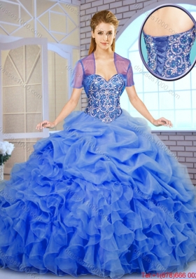 2016 Best Selling Beading and Ruffles Quinceanera Dresses in Blue