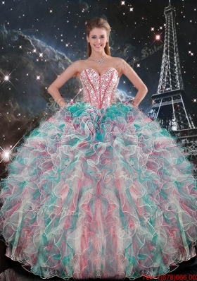 2016 Fall New Style Sweetheart Beaded and Ruffles Quinceanera Gowns in Multi Color