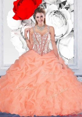 Elegant 2016 Summer Orange Ball Gown Straps Quinceanera Dresses with Beading