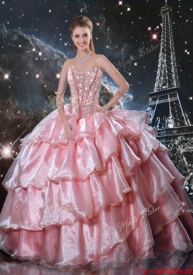 Fashionable 2015 Fall Sweetheart Beaded Quinceanera Gowns in Baby Pink