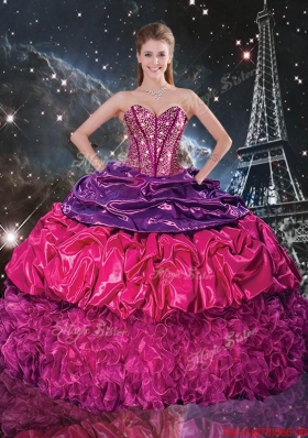 Fashionable 2016 Fall Beaded Multi Color Quinceanera Dresses with Pick Ups and Ruffles