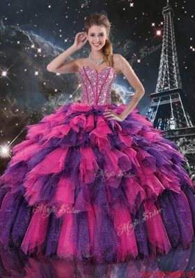 Luxurious 2015 Fall Beaded and Sweetheart Quinceanera Dresses in Multi Color