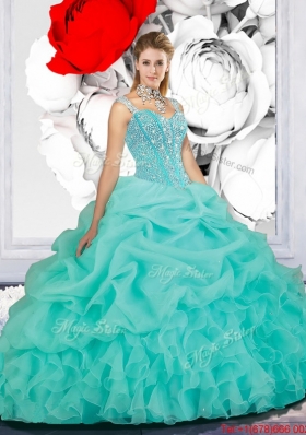 2016 Delicate Beaded Ball Gown Straps Sweet 16 Dresses in Turquoise