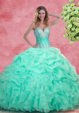 2016 Elegant Summer Apple Green Quinceanera Dresses with Beading and Ruffles