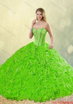 2016 Fashionable Popular Brush Train Quinceanera Dresses with Rolling Flowers