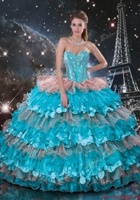 2016 Feminine Sweetheart Quinceanera Dresses with Beading and Ruffled Layers
