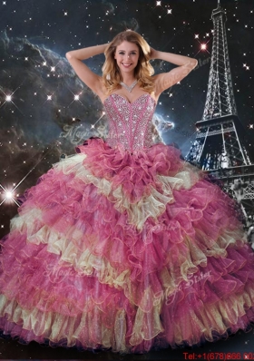 2016 Perfect Beaded Multi Color Quinceanera Dresses with Ruffled Layers