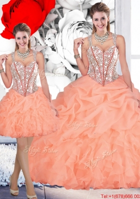 2016 Perfect Straps Orange Detachable Quinceanera Dresses with Beading