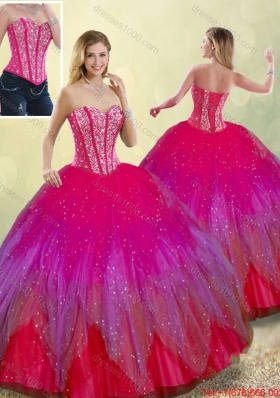 2016 Spring Fashionable Beading Sweetheart Multi Color Detachable Quinceanera Dresses
