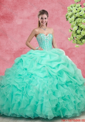 Beautiful Beaded Apple Green Quinceanera Gowns with Ruffles