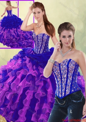 Exclusive Multi Color Brush Train Quinceanera Dresses