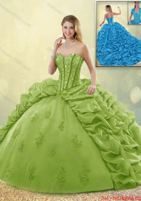 Fashionable Beautiful Appliques and Pick Ups Sweet 16 Dresses with Brush Train