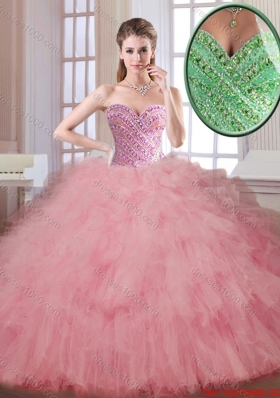 Luxurious Beading and Ruffles Quinceanera Dresses in Watermelon