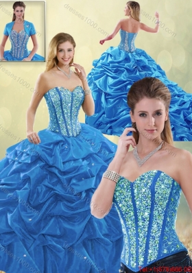 Luxurious Beading Blue Detachable Quinceanera Gowns with Sweetheart