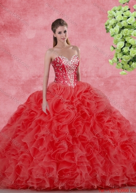 Discount Beaded Red Quinceanera Gowns for 2016 Spring